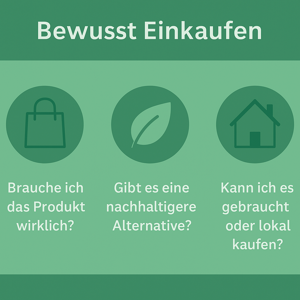 Infografik zum bewusst einkaufen – drei Fragen für nachhaltige Kaufentscheidungen